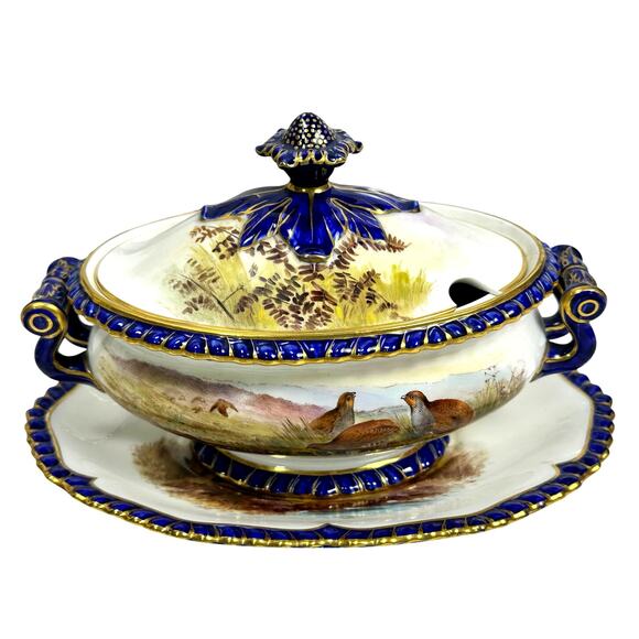 Antique Royal Worcester 1898 George Johnson Hand Painted Game Bird China-17 Pcs - Picture 5 of 16